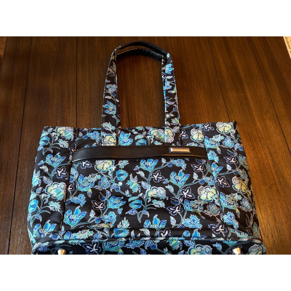 Ricardo Beverly Hills Floral Travel Tote Bag Blue Green Black Canvas Carry On